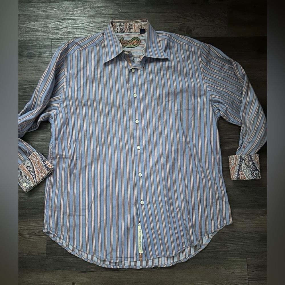 Robert Graham Light Blue Striped and Paisley XL Shirt